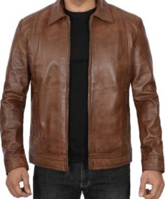 Men's Chocolate Brown Harrington Leather Jacket - Trendy Leather Jackets