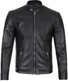 Mens Classic Black Leather Cafe Racer Jacket - Trendy Leather Jackets