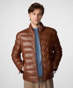 Men’s Distressed Leather Puffer Jacket In - Trendy Leather Jackets
