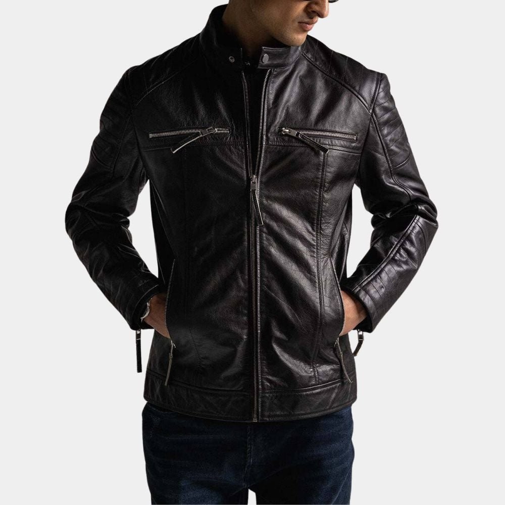 Mens-Divo-Black-Cafe-Racer-Jacket-Front-View-1.Jpg Men Cafe Racer Black Leather Jacket - Image 1