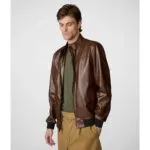 Men’s Stand-Up Leather Bomber Jacket