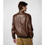Men’s Stand-Up Leather Bomber Jacket - Image 3