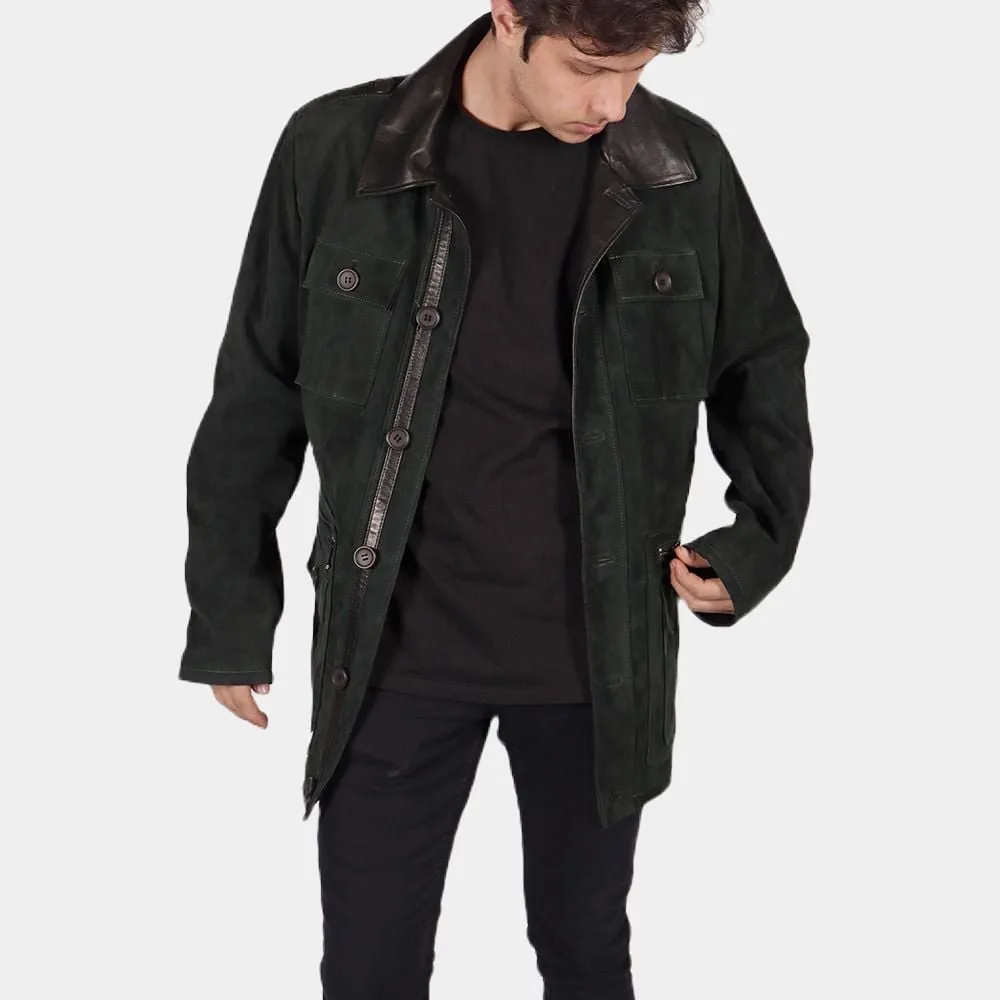 Mens-Green-Sabarth-Suede-Leather-Jacket-Front-View-1.Jpg Sabarth Green Suede Jacket - Image 1
