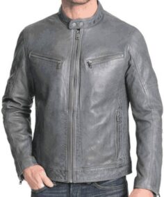 Men’s Grey Leather Motorcycle Jacket - Trendy Leather Jackets