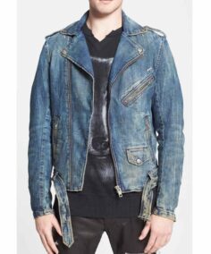 Men’s Blue Denim Biker Jacket - Trendy Leather Jackets
