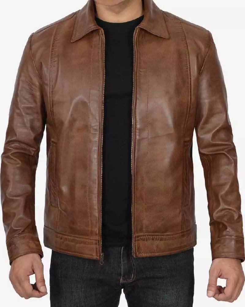 Mens-Shirt-Collar-Chocolate-Brown-Leather-Jacket.jpg Mens Shirt Collar Chocolate Brown Leather Jacket - Image 1