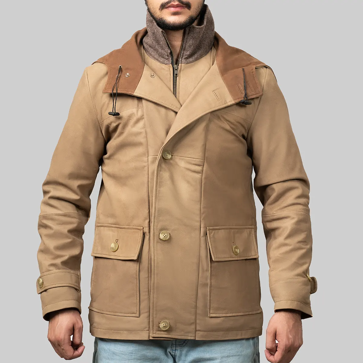 Mens-Western-Brown-Cotton-Jacket-5.Webp Men’s Western Beige Cotton Jacket - Image 1