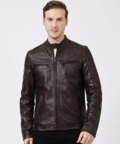 George Dark Brown Moto Leather Jacket - Trendy Leather Jackets