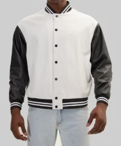Men’s White and Black Leather Varsity Jacket