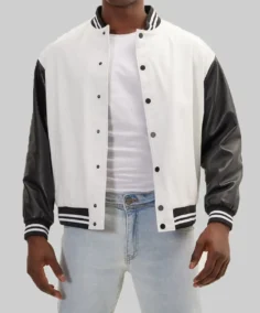 Men’s White and Black Leather Varsity Jacket