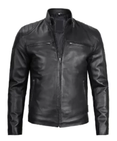 Black Real Leather Cafe Racer Jacket - Trendy Leather Jackets