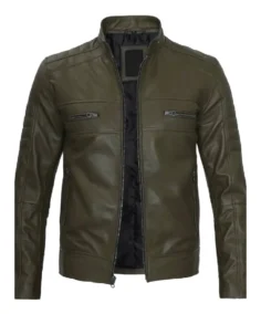 Austin Cafe Racer Olive Leather Jacket - Trendy Leather Jackets