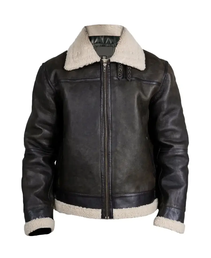 Men'S Black Faux Fur Shearling Leather Jacket Men'S Black Faux Fur Shearling Leather Jacket