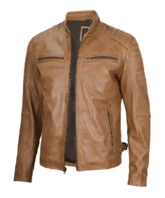 Cafe Racer Camel Brown Lambskin Leather Jacket