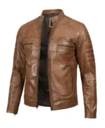 Men’s Distressed Brown Cafe Racer Real Leather Jacket Side