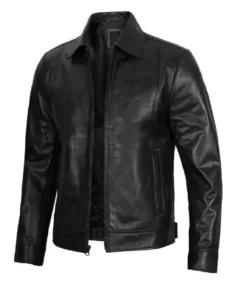 Men’s Black Harrington Leather Jacket Front - Trendy Leather Jackets