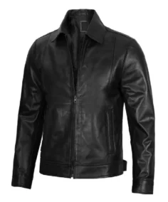 Men’s Black Harrington Leather Jacket Front - Trendy Leather Jackets