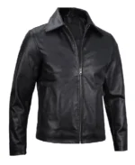 Mens Black Harrington Cowhide Leather Jacket Side - Trendy Leather Jackets