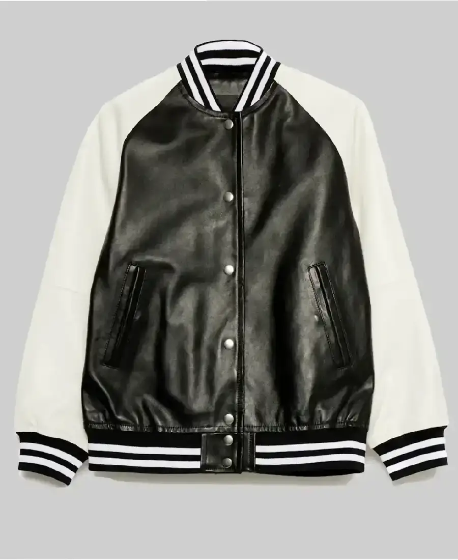 Diana Women’s Black And White Leather Varsity Jacket Diana Women’s Black And White Leather Varsity Jacket