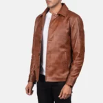 Parker Men’s Brown Distressed Leather Jacket - Image 2