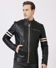 Fred Black Moto Leather Jacket - Trendy Leather Jackets