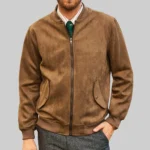 Reginald Mens Brown Bomber Suede Leather Jacket