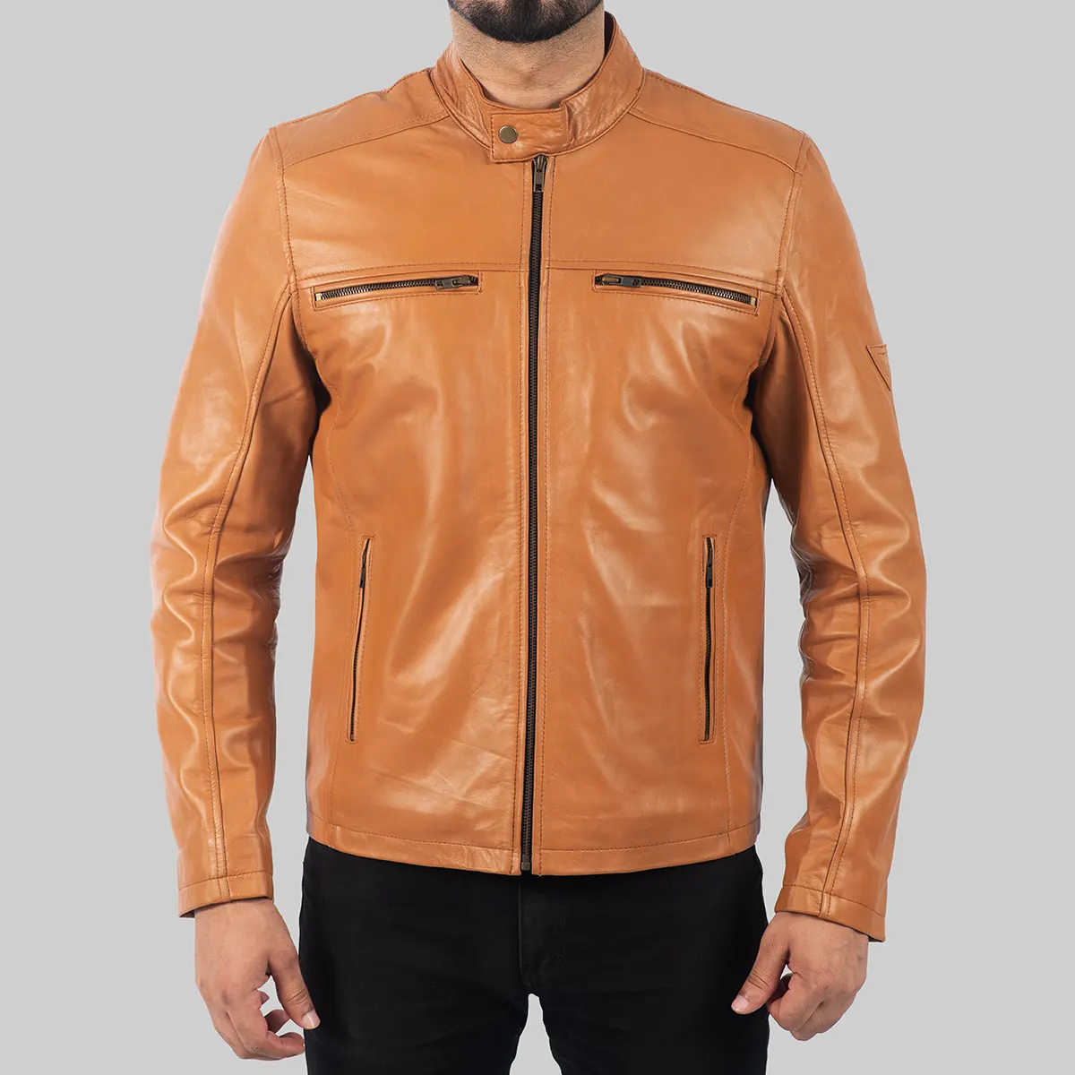 Ricky-Mens-Tan-Biker-Leather-Jacket-2.Webp Ricky Men’s Tan Biker Leather Jacket - Image 1