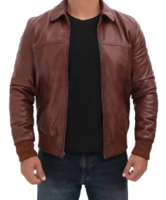 Ronald Men’s Distressed Brown Bomber Leather Jacket