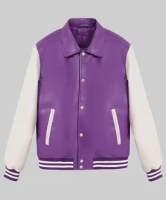 Women’s Purple and White Leather Varsity Jacket