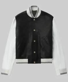 Women’s Solid Black and White Leather Varsity Jacket