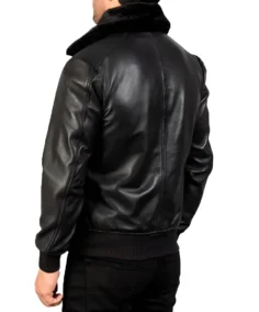 Shop The Men’s Black Fur Collar Leather Bomber Jacket
