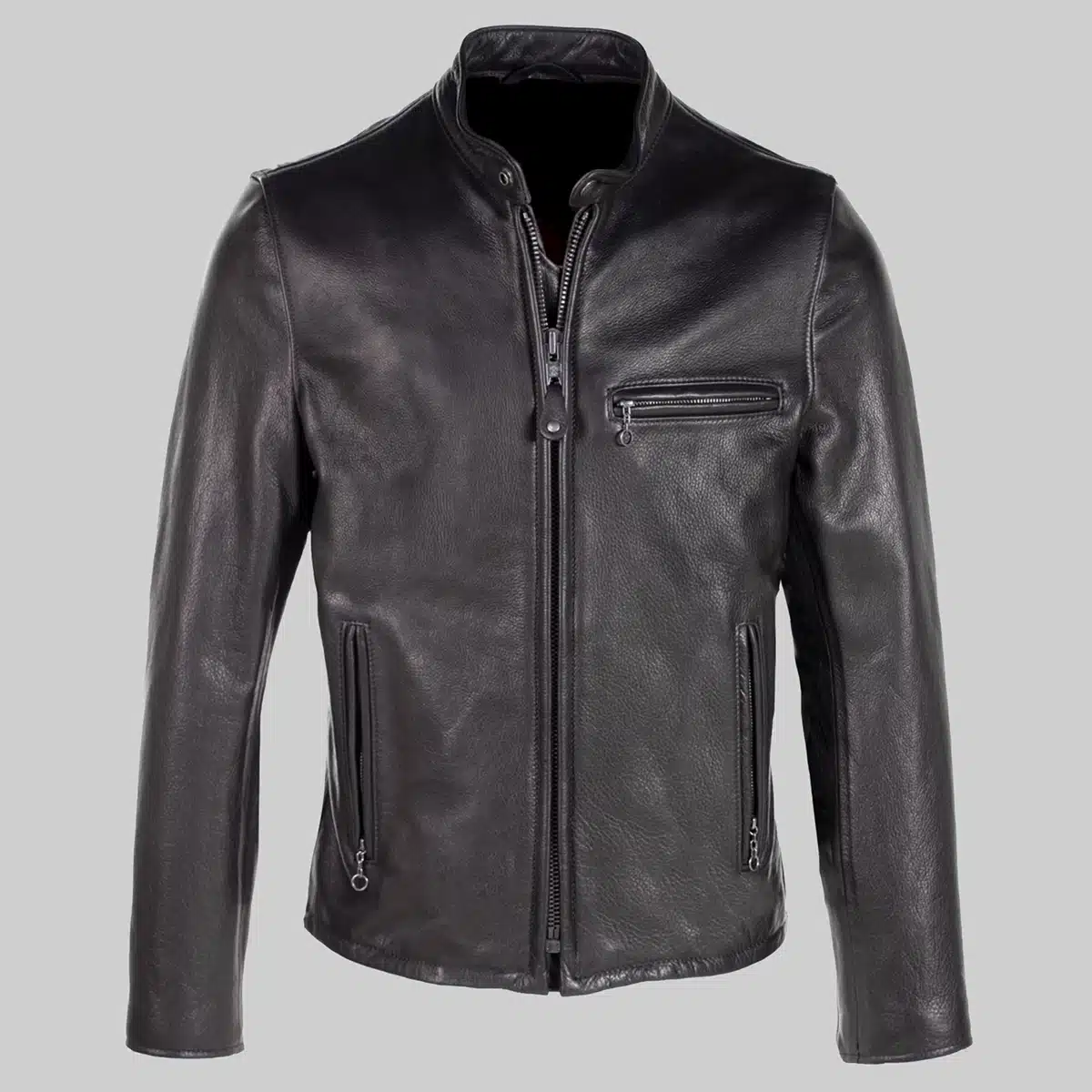 Shot-Black-Moto-Leather-Biker-Jacket-Front.webp Shot Black Moto Leather Biker Jacket - Image 1