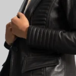 Black Women Leather Blazer Closeup - Trendy Leather Jackets