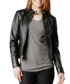 Women’s Slim Fit Leather Jacket Front - Trendy Leather Jackets