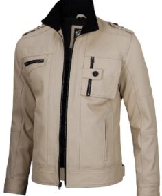 Men's Tavares Beige Biker Jacket - Trendy Leather Jackets