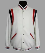 Terry Men’s White Striped Leather Varsity Jacket