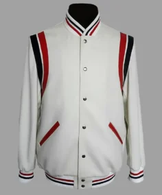 Men’s White Striped Leather Varsity Jacket