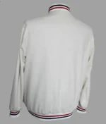 Terry Men’s White Striped Leather Varsity Jacket - Image 2