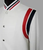 Terry Men’s White Striped Leather Varsity Jacket - Image 3