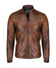 Fain Distressed Brown Slim Fit Biker Jacket - Trendy Leather Jackets