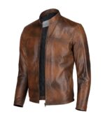 Fain Distressed Brown Slim Fit Biker Jacket Side - Trendy Leather Jackets