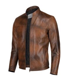 Fain Distressed Brown Slim Fit Biker Jacket Side - Trendy Leather Jackets