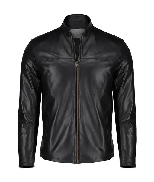 Us211228-02_Black_1.Jpg Schaffer Black Biker Leather Jacket For Men - Image 1