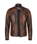Jeremy Distressed Brown Leather Moto Jacket - Image 2
