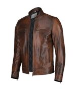 Jeremy Distressed Brown Leather Moto Jacket - Image 3