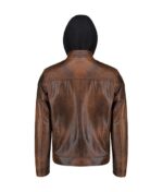 Men’s Dark Brown Leather Jacket With Hood - Image 4