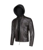 Men’s Slim Fit Leather Jacket With Hood - Image 3