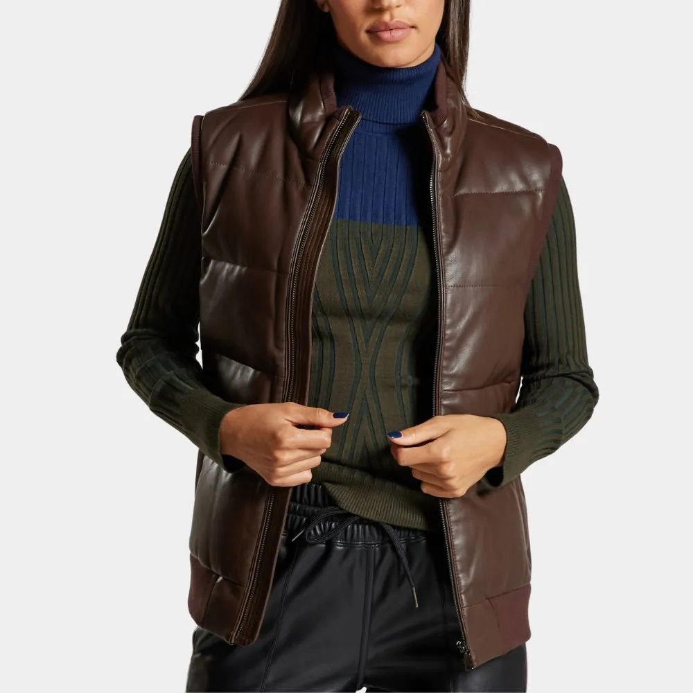 Unisex-Dylan-Brown-Leather-Puffer-Vest-Real-Leather-Down-Gilet-Front-View-Woman-1.Jpg Dylan Brown Puffer Vest - Image 1