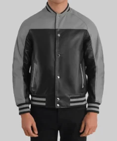 Men’s Black and Grey Leather Varsity Jacket