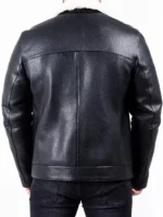 Men’s White Faux Fur Black Leather Jacket - Image 3